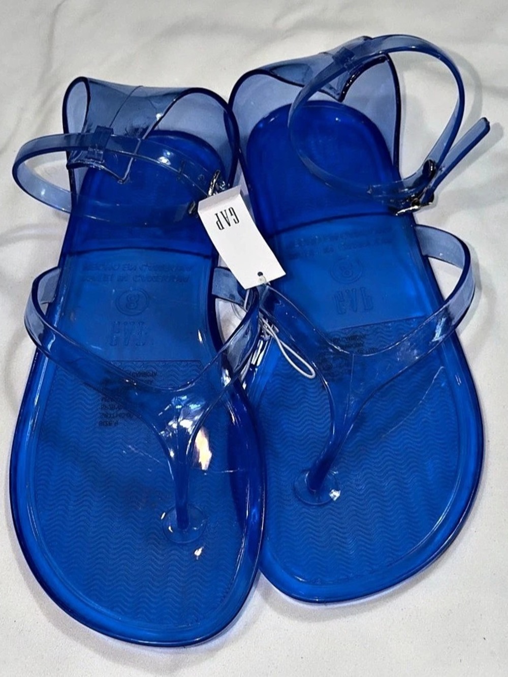 NWT Gap Blue Jelly Thong Sandals Womenโs Size 8 Ankle Strap